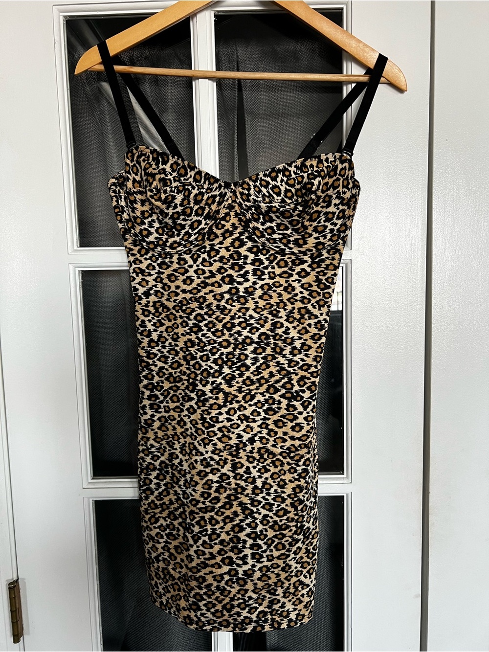 Leopard Print Bodycon Dress with Black Straps